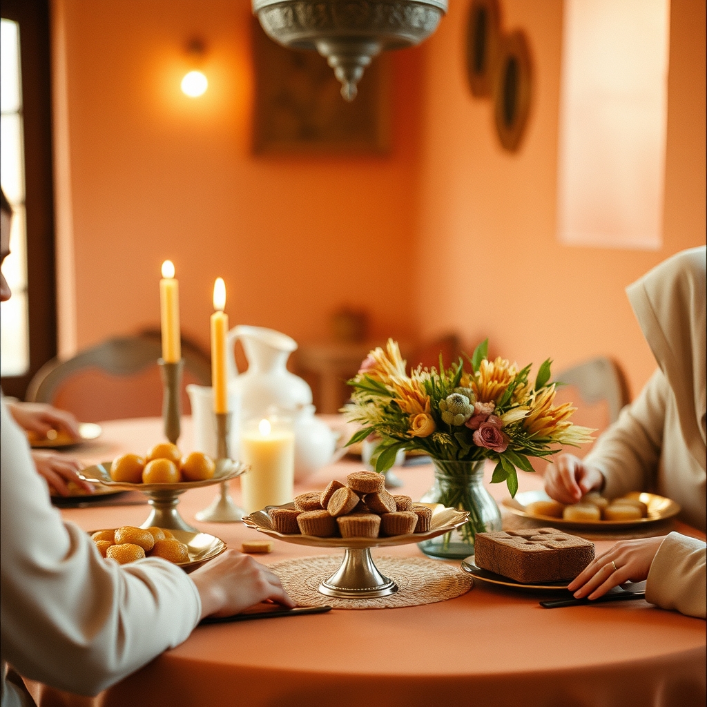 Moroccan Eid sweets table decorations family gathering