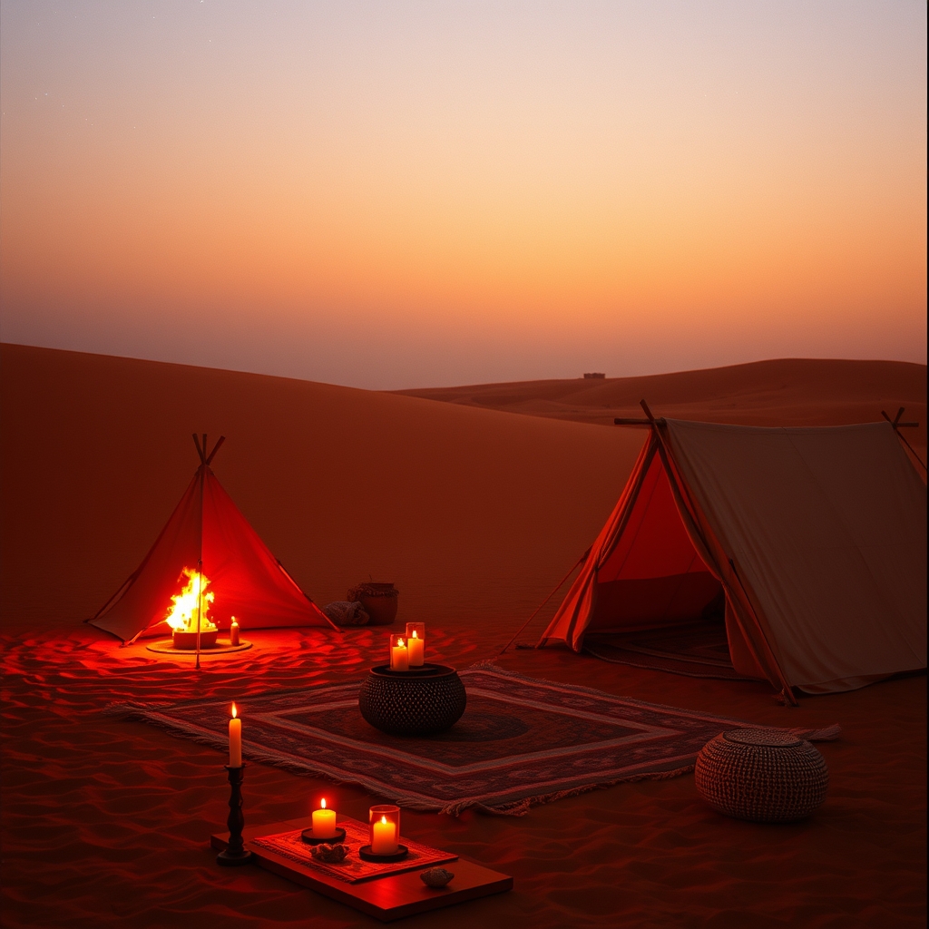 Agafay desert Morocco luxury camp tent candles