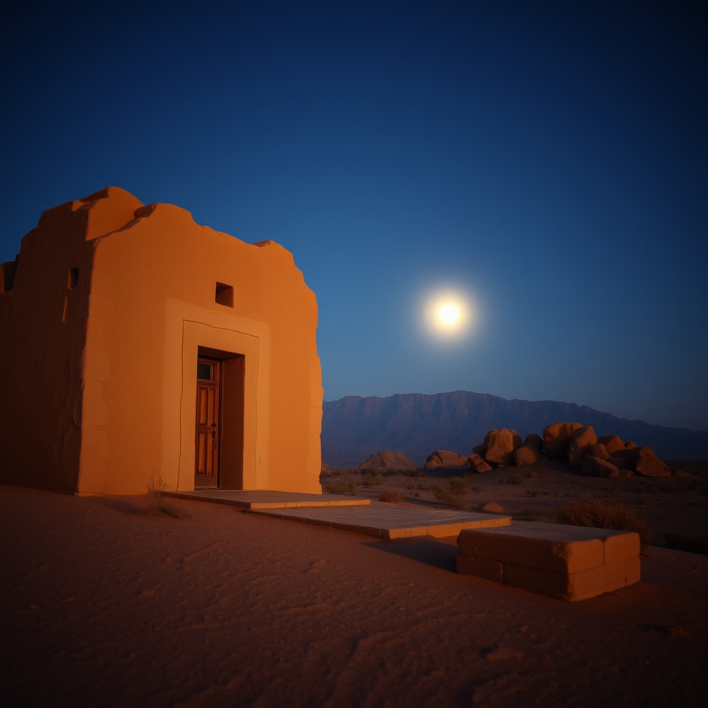 Agafay stone desert Atlas mountains moon night