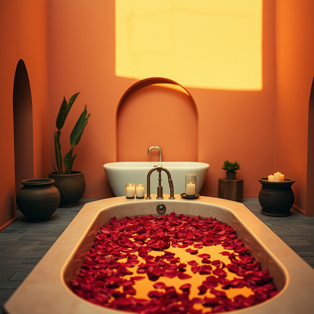 Marrakech luxury riad rose petals bath romantic