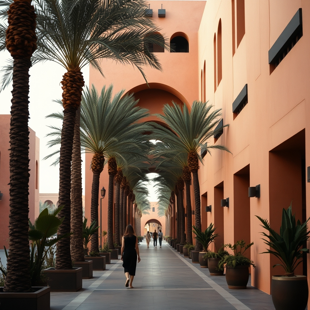 Marrakech luxury boulevard palm-lined street modern architecture