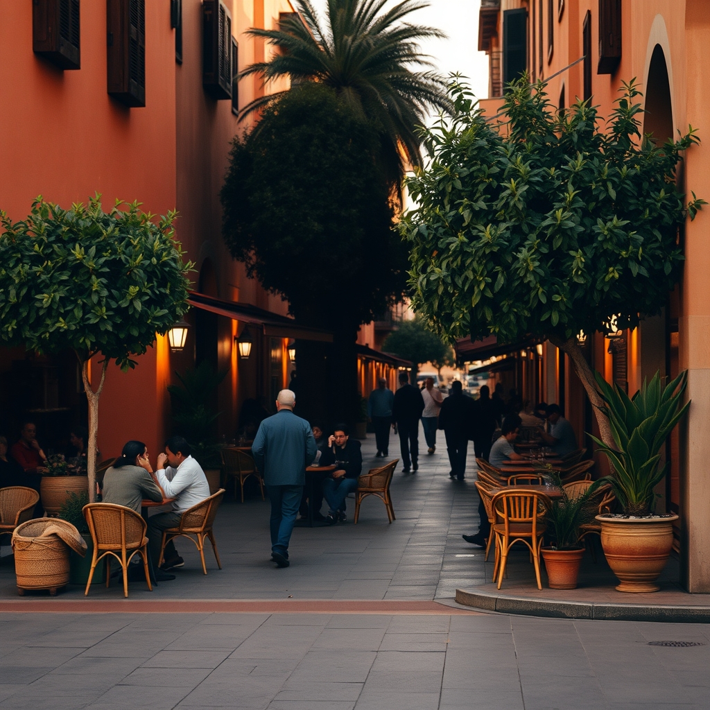 Marrakech Gueliz avenue cafe terrace modern city