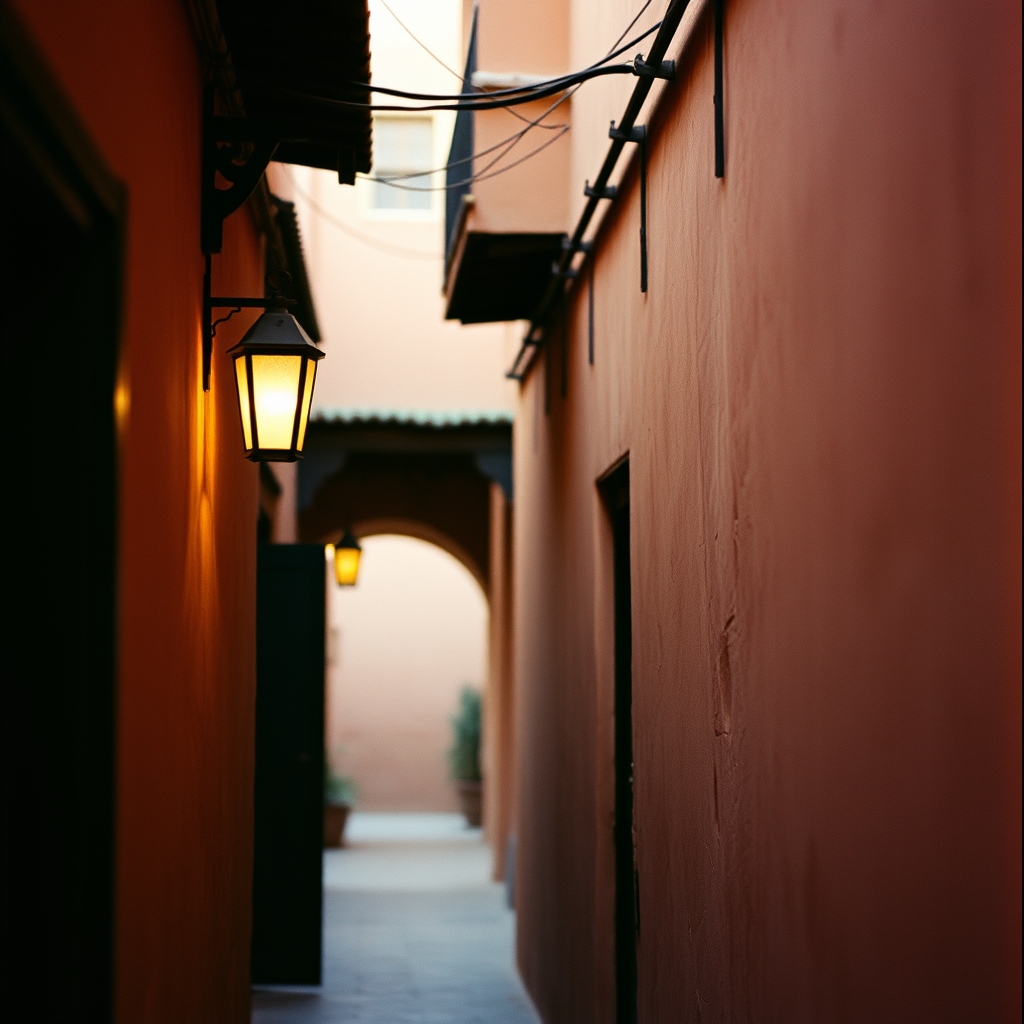 Marrakech derb narrow alleyway lantern medina authentic