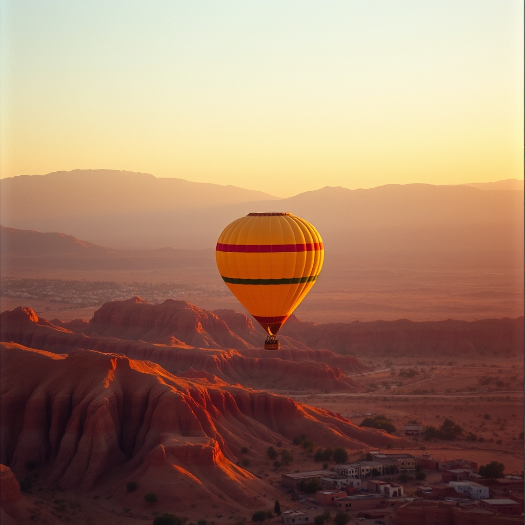 Hot air balloon sunrise Marrakech Atlas mountains
