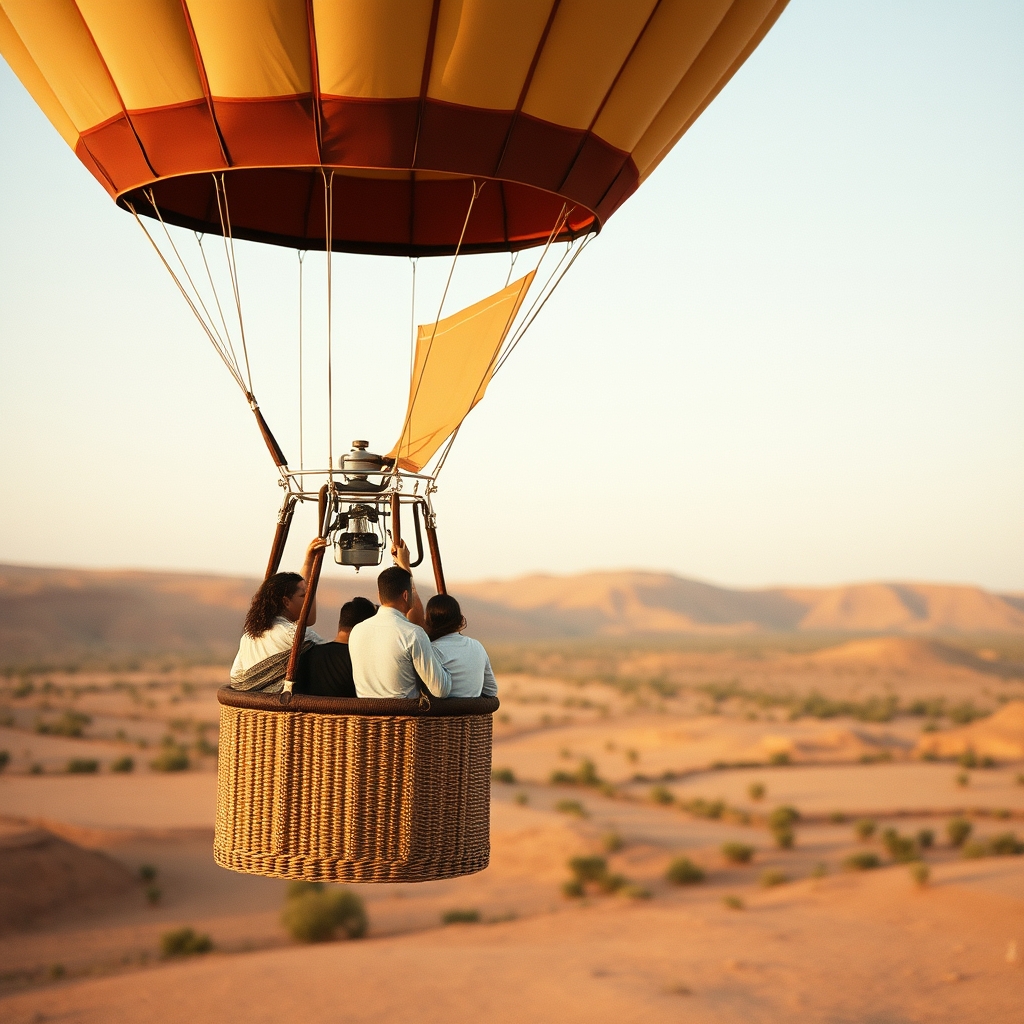 Hot air balloon basket passengers sky Morocco