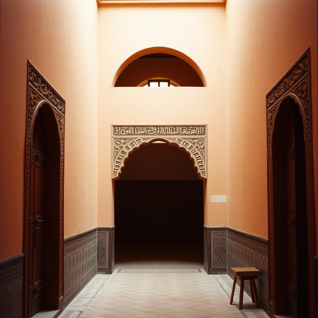 Marrakech ancient school calligraphy cedar carvings details