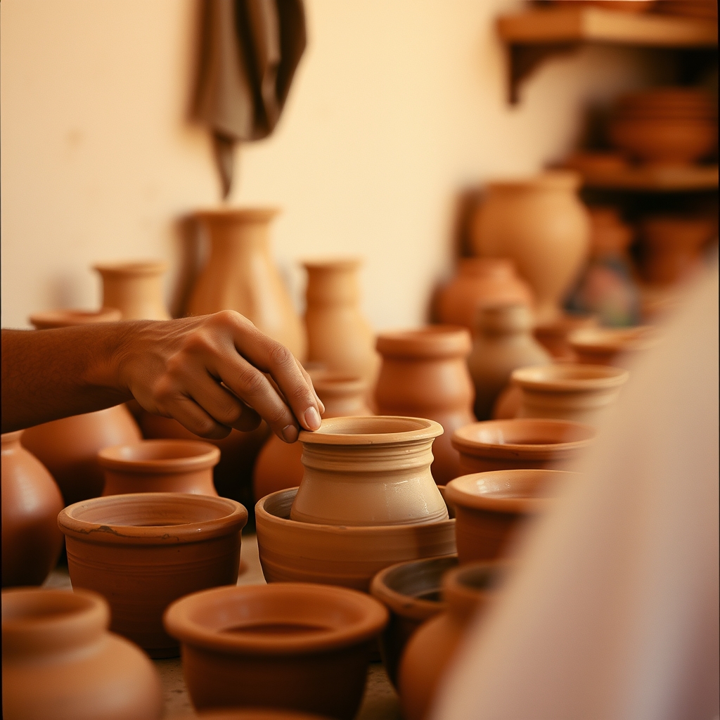 Artisan workshop pottery ceramics Morocco hands at work