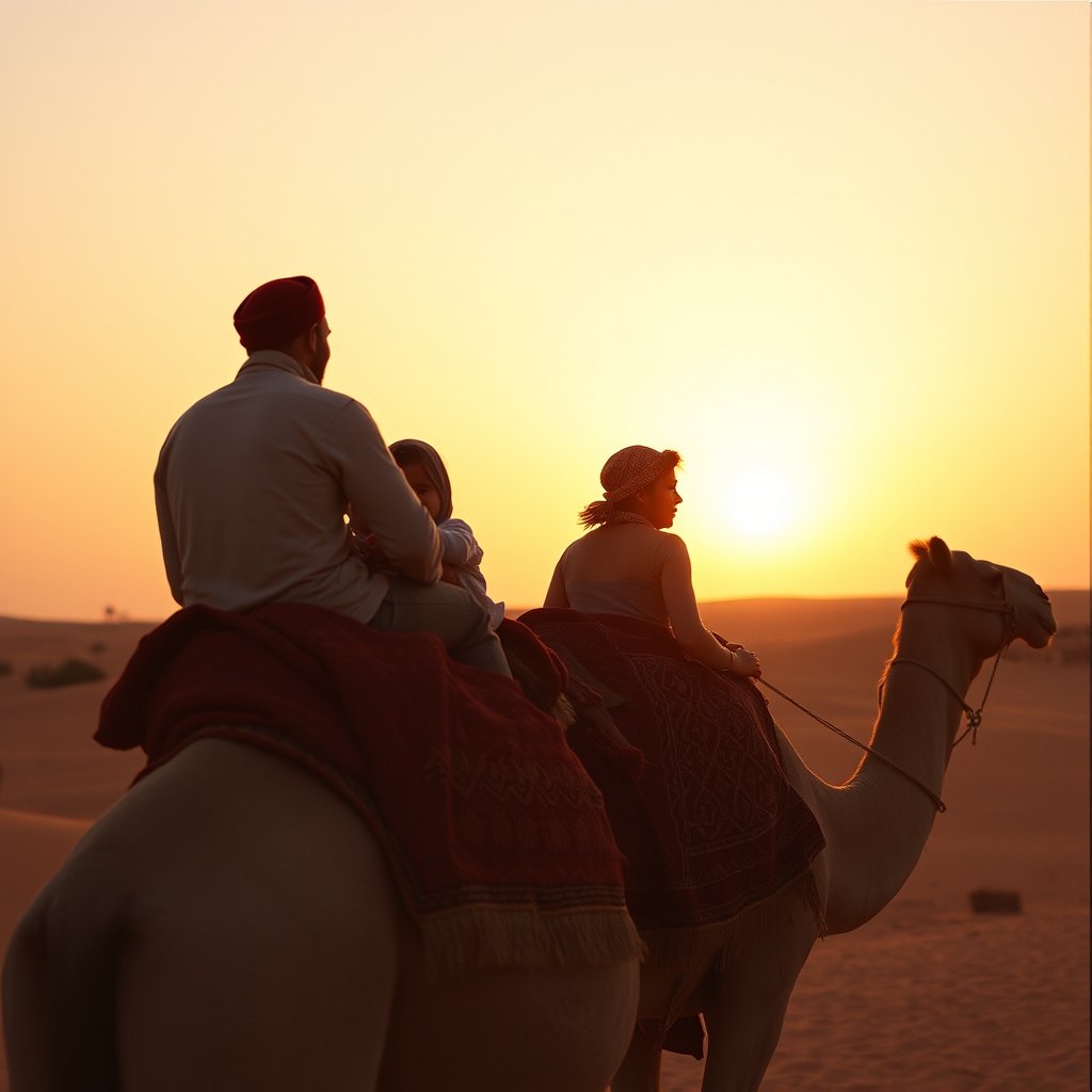 Camel ride family sunset Morocco traditional experience