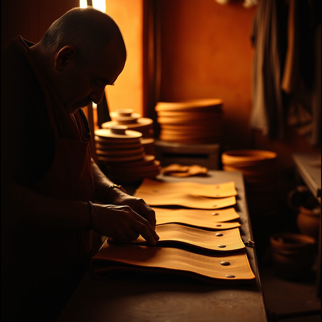 Marrakech artisan leather workshop tannery craftsmanship hands