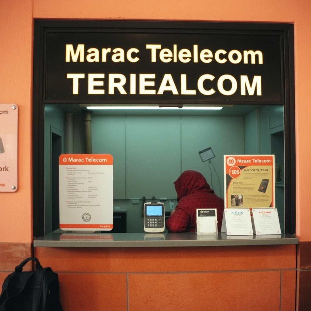 Marrakech airport arrivals kiosk Maroc Telecom phone