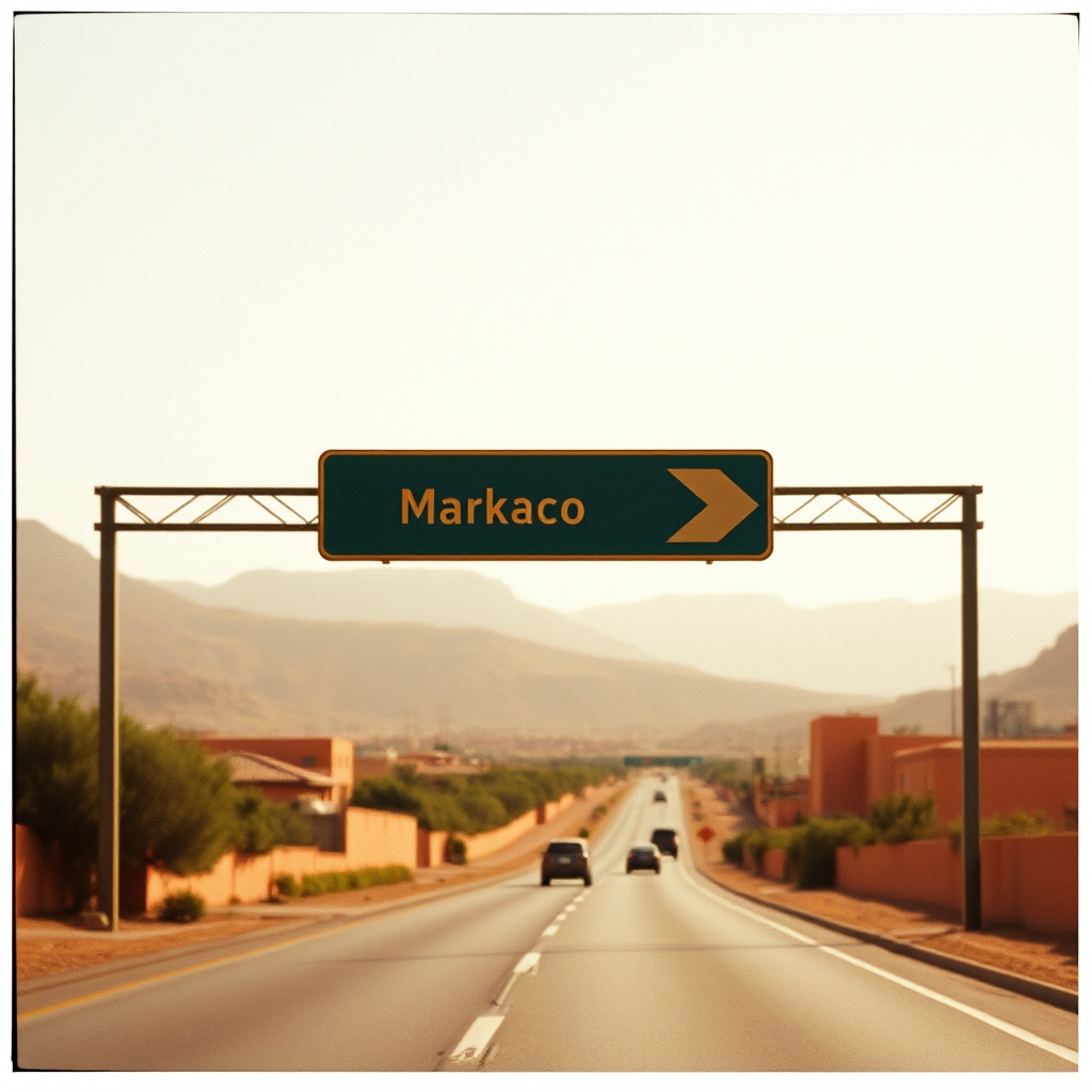 Marrakech road highway sign Atlas direction mountains