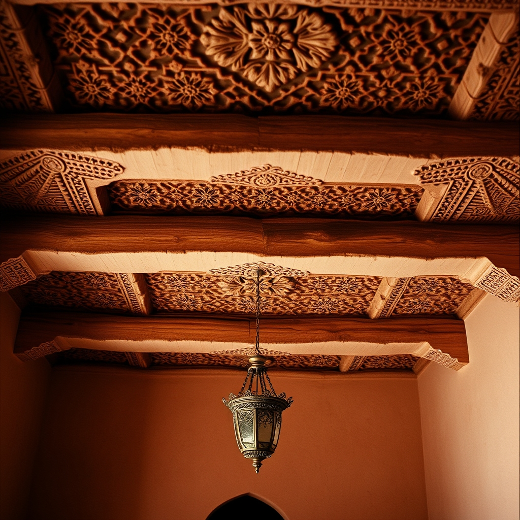 Marrakech carved stucco cedar ceiling traditional craftsmanship
